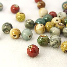 Perles de porcelaine émaillée antiques manuelles, ronde, 14mm, Trou: 2mm
