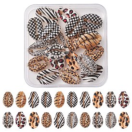 Printed Natural Cowrie Shell Beads, No Hole/Undrilled, Tartan/Leopard Print/Zebra Pattern
