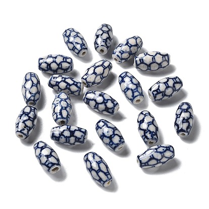 Handmade Porcelain Beads, Blue and White Porcelain, Barrel