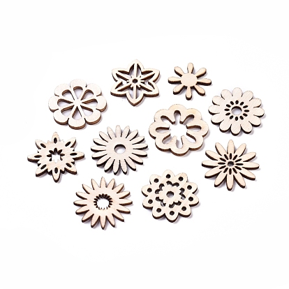 Laser Cut Wood Shapes, Unfinished Wooden Embellishments, Poplar Wood Cabochons, Flower