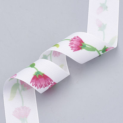 Single Face Printed Polyester Grosgrain Ribbons, Flower Pattern
