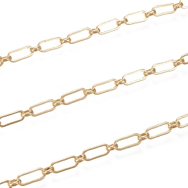 Brass Cable Chains, Paperclip Chains, Drawn Elongated Cable Chains, with Spool, Long-Lasting Plated, Soldered