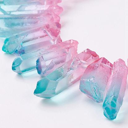 Natural Quartz Crystal Beads Strands, Pointed Pendants, Faceted, Column, Dyed, Two Tone