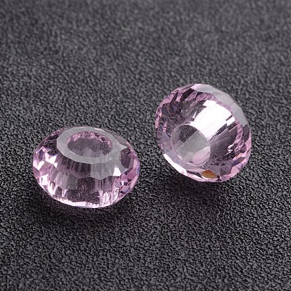 76 verre à facettes perles européennes, Perles avec un grand trou   , pas de noyau métallique, rondelle, 14x7mm, Trou: 5.5mm