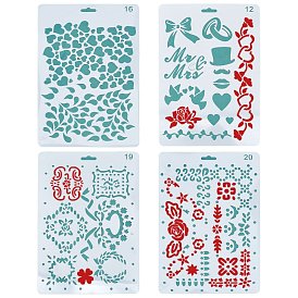 Gorgecraft 4Pcs 4 Style Plastic Drawing Painting Stencils Templates, Rectangle, Bowknot & Teardrop & Heart & Flower Pattern