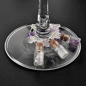 Bouteilles de verre charmes de verre de vin, avec des pierres précieuses et des apprêts en métal plaqué couleur argent, 50x26x10mm
