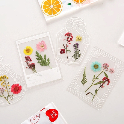 PET Waterproof Self Adhesive Dried Flower Stickers Sets, DIY Hand Bookmark Decoration Sticker, Flower