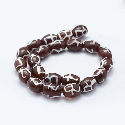 Tibetan Style dZi Beads Strands, Natural Agate Beads, Dyed & Heated, Oval