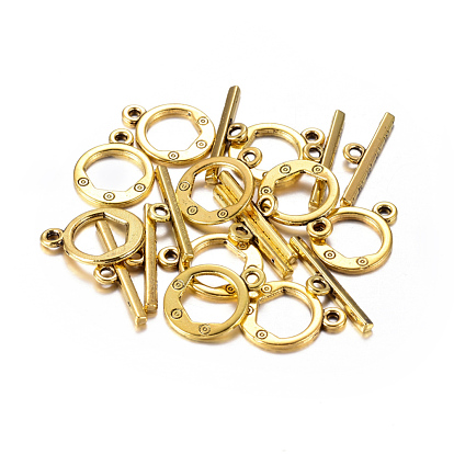Tibetan Style Alloy Toggle Clasps, Cadmium Free & Lead Free, Ring: 13.5mm wide, 17.5mm long, Bar: 23mm long, hole: 2mm
