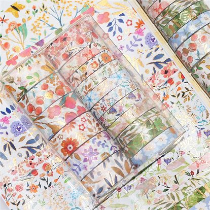 Floral Theme Pattern Paper Adhesive Tape, Hot Stamping Roll Stickers, for Card-Making, Scrapbooking, Diary, Planner, Envelope & Notebooks