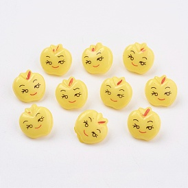 Boutons shank acryliques, 1-trou, teint, pomme avec le visage de sourire, Trou: 3mm