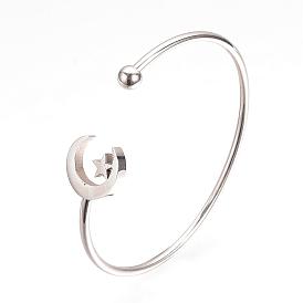 304 Stainless Steel Cuff Bangle Making, with 201 Stainless Steel Beads, Moon with Star