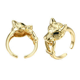 Cubic Zirconia Leopard Open Cuff Rings, Real 18K Gold Plated Brass Ring for Women, Nickel Free