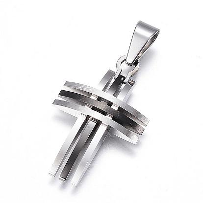304 Stainless Steel Pendants, Frosted & Smooth Surface, Cross