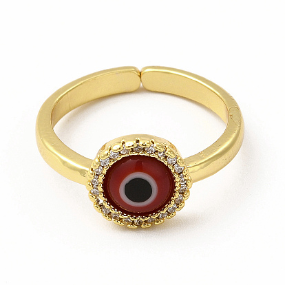 Открытое кольцо-манжета сглаз лэмпворк с прозрачным кубическим цирконием, настоящие позолоченные украшения из латуни для женщин