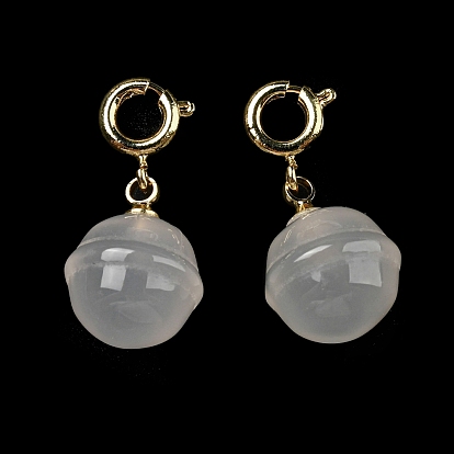 Decoraciones colgantes de ágata blanca natural, adorno de gemas de campana con cierres de anillo de resorte de latón