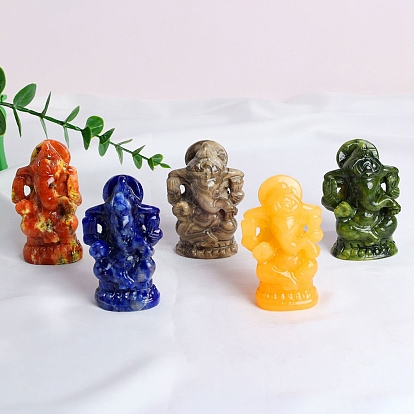 Ganesha figurines de guérison en pierres précieuses naturelles, Décorations d'affichage en pierre d'énergie reiki