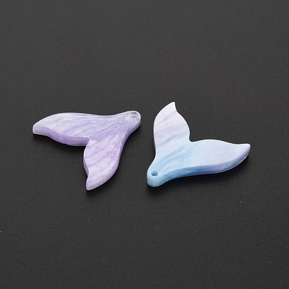 Colgantes de acetato de celulosa (resina), con polvo del brillo, gradiente de arco iris estilo sirena perla, forma de cola de sirena