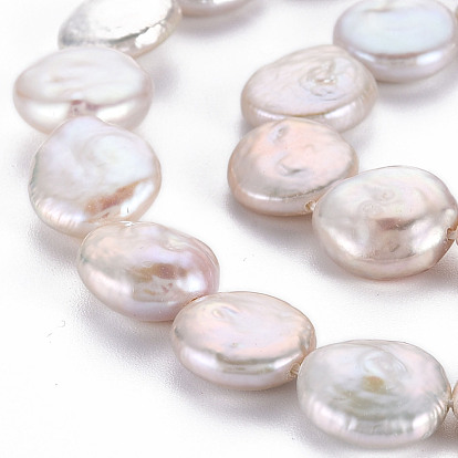Perles de nacre naturelle brins Keshi, perle de culture d'eau douce, plat rond