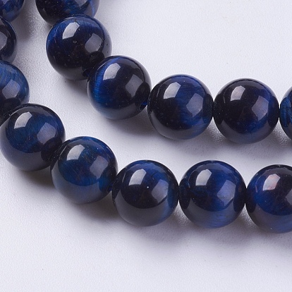 Natural Tiger Eye Beads Strands, Dyed & Heated, Round