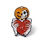 Pumpkin Skeleton with Heart Enamel Pin, Halloween Alloy Badge for Backpack Clothes, Electrophoresis Black
