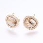 Brass Micro Pave Cubic Zirconia Stud Earring Findings, with Loop, Glass, Oval, Golden