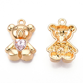 Alloy Pendants, with Glass, Bear with Heart Charm, Cadmium Free & Nickel Free & Lead Free