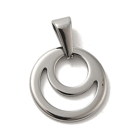304 Stainless Steel Pendants, Flat Round with Moon Charm