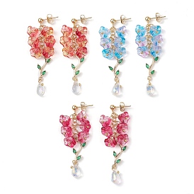 3 Pairs 3 Color Flower of Life Glass Dangle Stud Earrings, Cluster Earrings