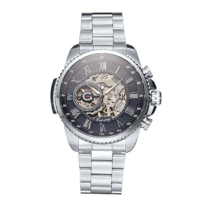 Alloy Watch Head Mechanical Watches, with Stainless Steel Watch Band