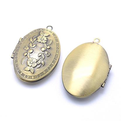 Подвески латуни медальон, фото прелести рамка для ожерелья, без кадмия, без никеля и без свинца, овальные с цветком