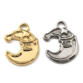 Ion Plating(IP) 304 Stainless Steel Pendants, Manual Polishing, Christmas Theme, Moon Charms