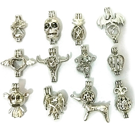 Pendentifs en cage de perles en alliage de style tibétain, charme cerf/coccinelle/chien, pour faire des colliers à pendentif carillon