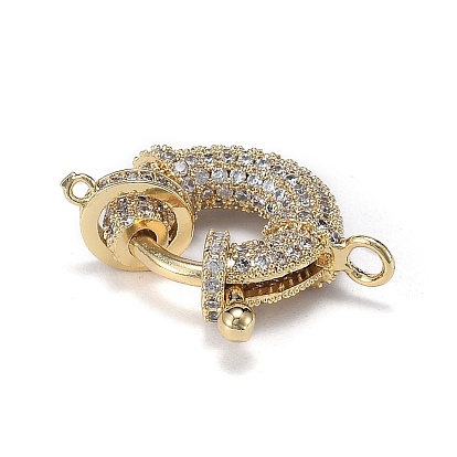 Brass Micro Pave Clear Cubic Zirconia Spring Ring Clasps, with Bail Beads/Tube Bails, Long-Lasting Plated
