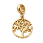 304 Stainless Steel European Dangle Charms, Large Hole Pendants, Flat Round with Tree of Life Pattern