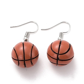 Resin Dangle Earrings, with Platinum Iron Earring Hooks, Basketball