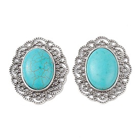 Synthetic Turquoise Cabochons, with Alloy Findings, Oval