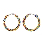 Grandes créoles tressées en graines de verre colorées, 304 boucles d'oreilles bohème en acier inoxydable pour femmes