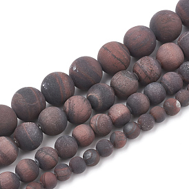 Natural Tiger Eye Beads Strands, Frosted, Grade AB+, Round