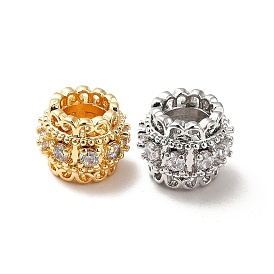 Micro cuivres ouvrent zircone cubique perles européennes, Perles avec un grand trou   , plaqué or véritable 18k ou argent, baril