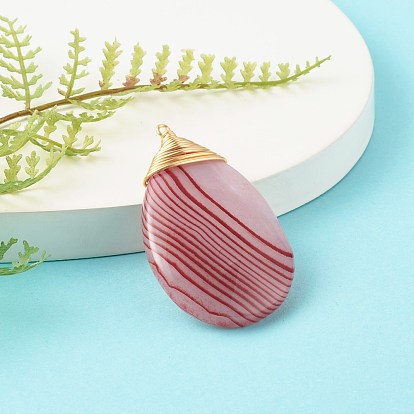 Natural Agate Pendants, with Real 18K Gold Plated Eco-Friendly Copper Findings, Dyed, Teardrop