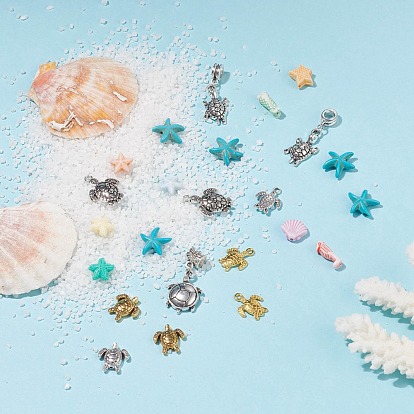 CHGCRAFT DIY Jewelry Making Kit, Including 104Pcs Alloy & Synthetic Turquoise & Synthetic Coral & Acrylic Ocean Collection Pendants, Sea Turtle & Starfish