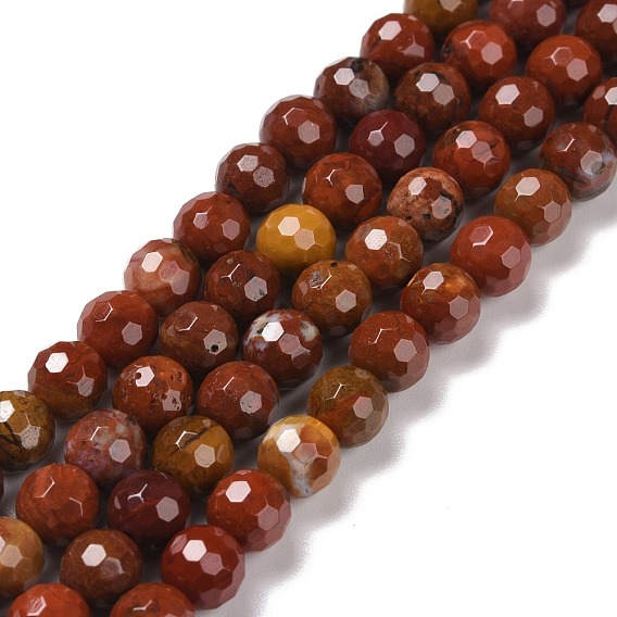 Perles naturelles cornaline brins, à facettes (128 facettes), ronde