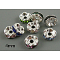 Brass Rhinestone Spacer Beads, Grade AAA, Wavy Edge, Nickel Free, Platinum Metal Color, Rondelle, 4x2mm, Hole: 1mm
