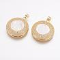 Brass Micro Pave Cubic Zirconia Pendants, Long-Lasting Plated, with Shell Carved Virgin, Flat Round