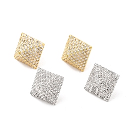 Clear Cubic Zirconia Pyramid Stud Earrings, Brass Jewelry for Women, Cadmium Free & Lead Free