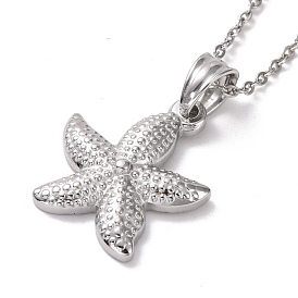 304 Stainless Steel Starfish Pendant Necklace for Women