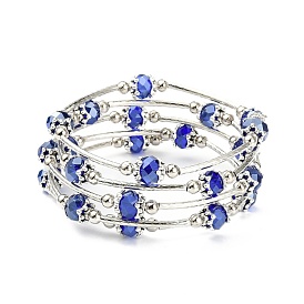 Mode bracelets enroulés, avec des perles de verre rondelles, Coupelles de style tibétain , laiton perles de tubes et de fils d'acier de la mémoire, diamètre intérieur: 55 mm
