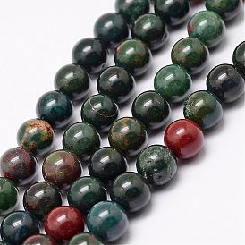 Brins de perles de pierre de sang indienne naturelle, perles de pierre d'héliotrope, ronde