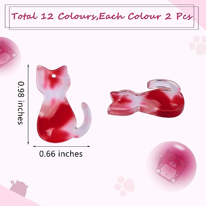 24 piezas gato acrílico encanto colgante colorido gato encanto mini kitty colgante para joyería collar pendiente hacer artesanías